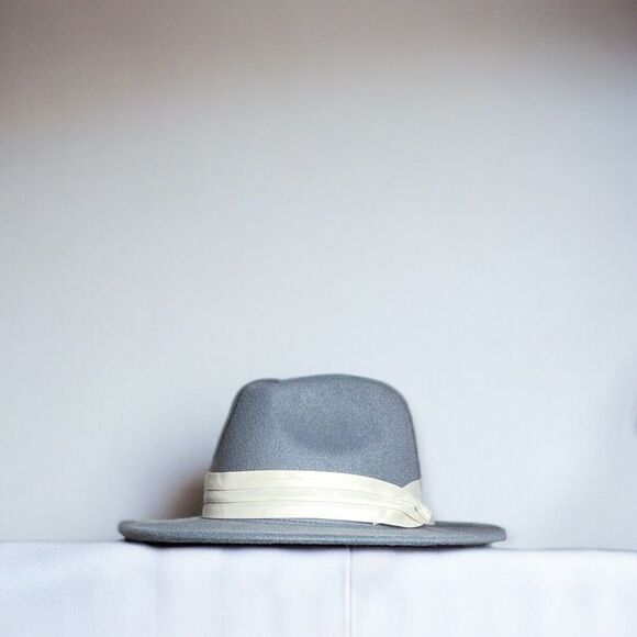 Gray Wide Brim Tall Dented Crown Tailored Band Fashion Fedora Hat - NEW - Picture 3 of 4